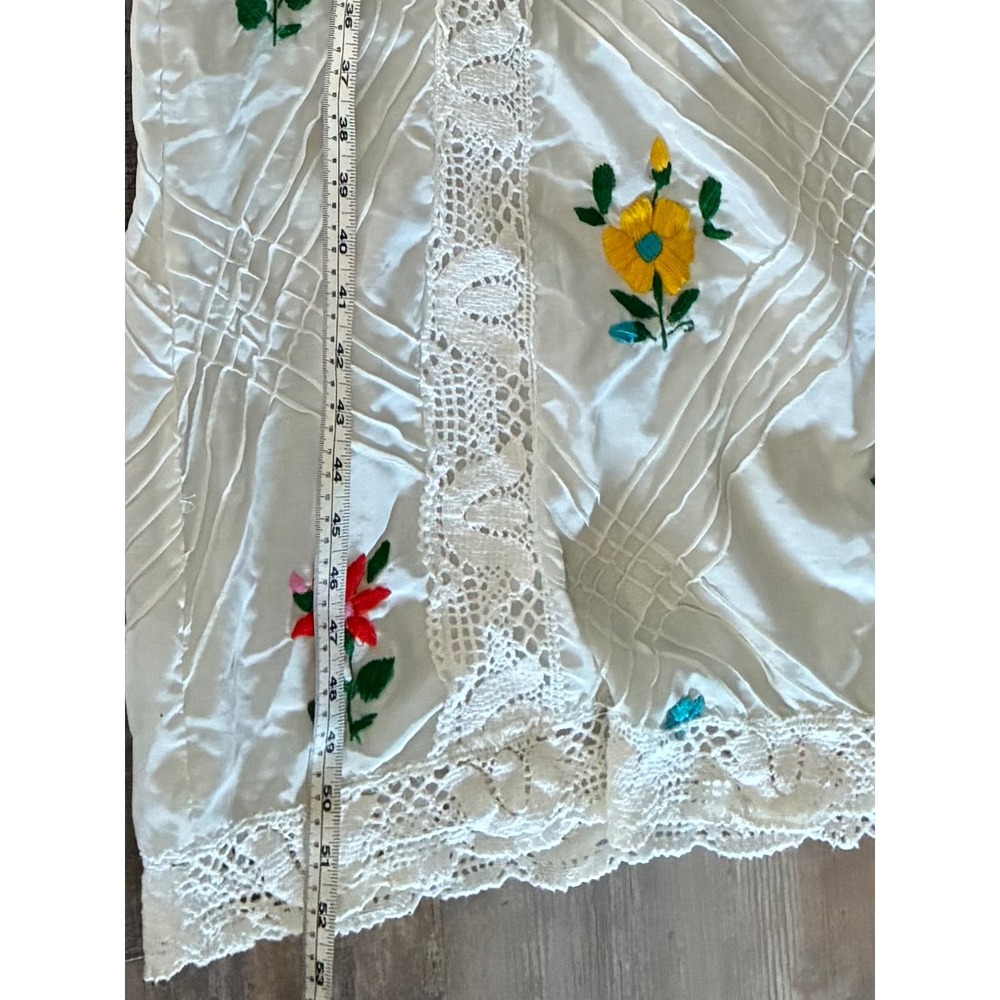 Vintage Hand Embroidered Floral Maxi Dress White Lace Boho Peasant L/XL - Picture 6 of 10